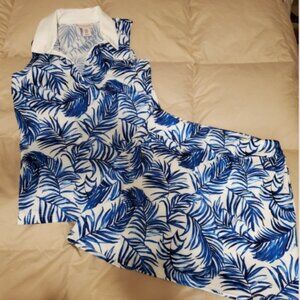 Tommy Bahama Blue and White Leaf Print Golf